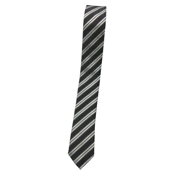 DOLCE & GABBANA Men's 100% Silk Necktie LUXURY Tie Gray White Striped W:1.1